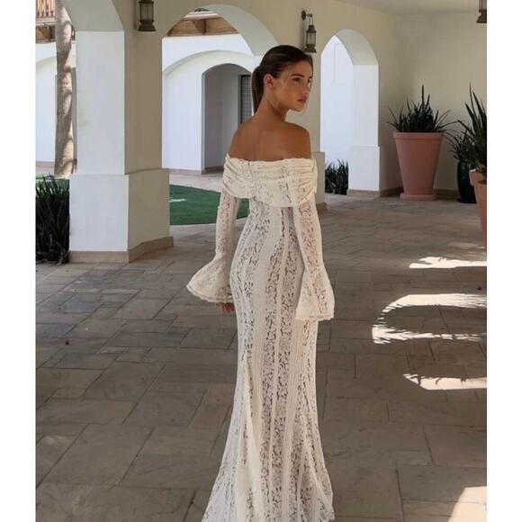 NWT Angel Lane Georgette Ivory Lace Maxi Dress - Size Large- Bridal Dress - Picture 2 of 15